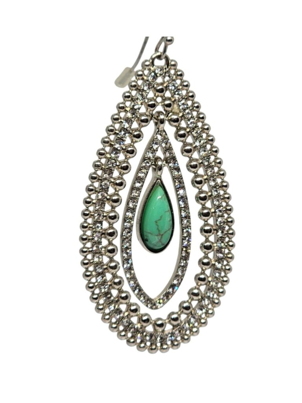 Silver‎ Tone Rhinestone Turquoise Teardrop Dangle Earrings Boho Western Chic - Picture 4 of 4